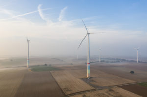 Wind farm with wind turbines, aerial view Wind farm with wind turbines, aerial view
